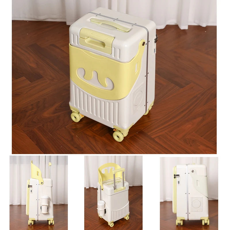 Baby Mother Travel Suitcase Children Can Sit and Ride Luggage with Cup Holder Trolley Case Lazy Walking Boarding Suitcases