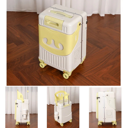 Baby Mother Travel Suitcase Children Can Sit and Ride Luggage with Cup Holder Trolley Case Lazy Walking Boarding Suitcases