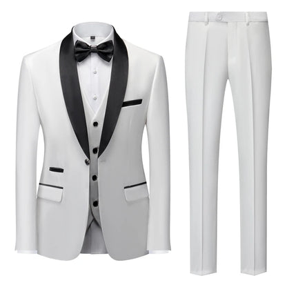 US Size Men Lapel Black Collar 3 Pcs Suit Set Coat Vest Trousers / Business Groom Wedding Dress Fprmal Blazer Pants Waistcoat