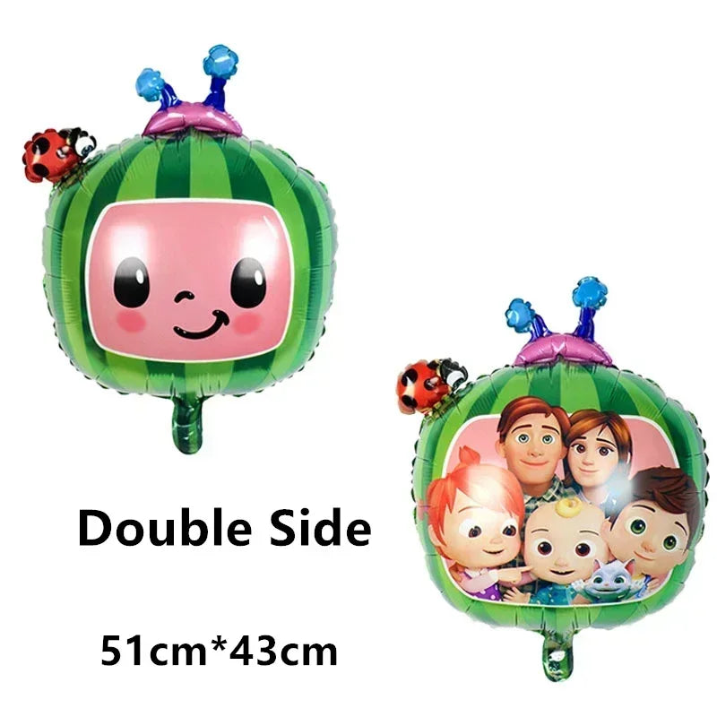 Cocomelon Balloon JJ Melon Watermelon Toy Happy Birthday Banner Party Decoration Backdrop Cake Topper JOJO Disposable Tableware
