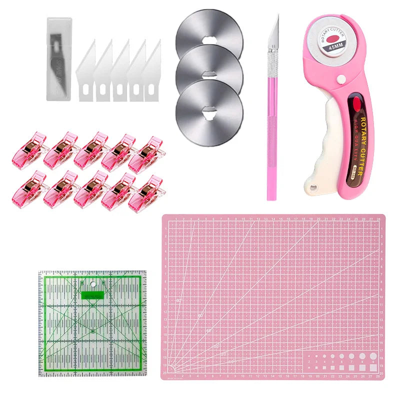 45mm Precision Rotating Cutter Set, Carving Knife, A4 Cutting Pad, Patch Measuring Tape, Sewing, Embroidery Craft Production.