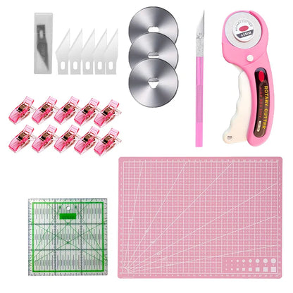 45mm Precision Rotating Cutter Set, Carving Knife, A4 Cutting Pad, Patch Measuring Tape, Sewing, Embroidery Craft Production.