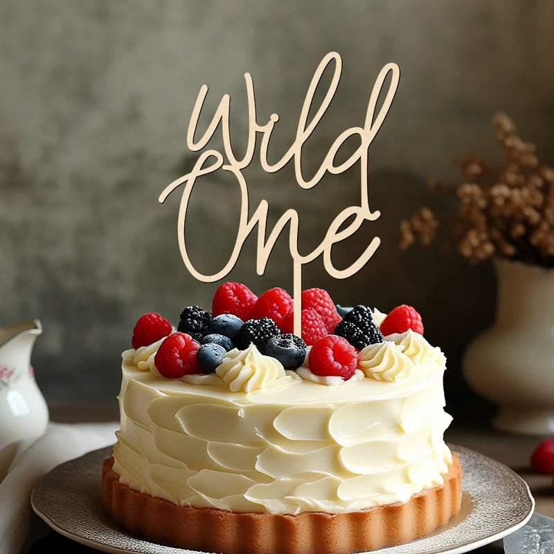 NUBECOM Wild One Cake Topper One Birthday Cake Topper Wooden Wild One Cake Decorations for Baby Shower First Birthday Decoration