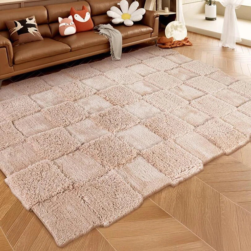 New Simple Cream Style Living Room Carpet Thick Fluffy Soft Bedroom Rug Simple Art Design Girl Room Carpet Decor Winter Warm Mat