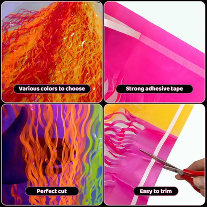 Neon Fluorescent Orange Yellow Fuchsia Wavy Metallic Tinsel Foil Fringe Table Skirts Glow in The Dark Party Supplies Glow Decors