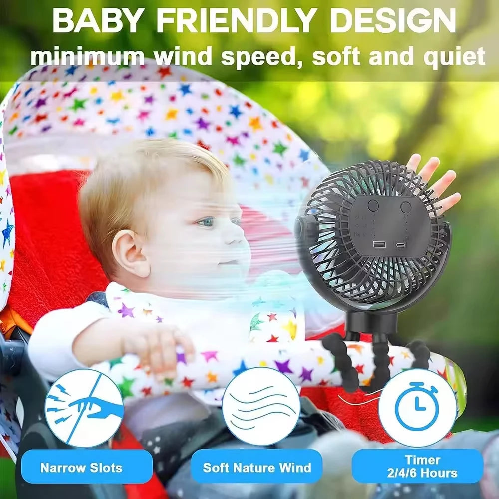 Baby 3 Speeds Stroller Mini Fan with Light Portable USB Charging Fan