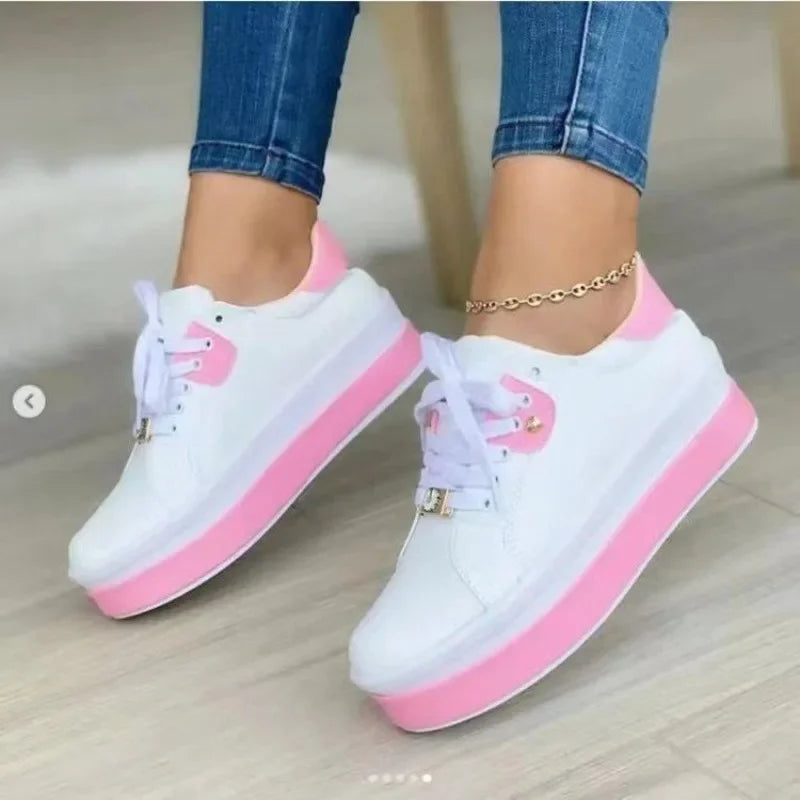 Women's Casual Platform Sneakers Lace Up Thick Sole Walking Shoes Fashion Chunky Trainers Round Toe Comfort Everyday Footwear