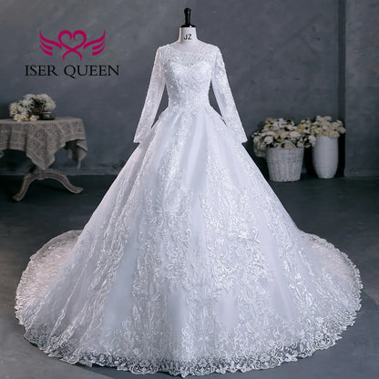 Customized Full Sleeves Pretty Lace Appliques Wedding Dresses 2026 New Plus Size Ball Gown Princess Bride Dress Elegant WX0301