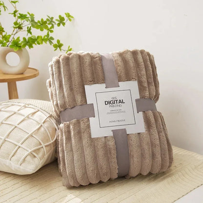 Coral Fleece Flannel Blanket 300GSM Ultra Soft Microfiber Plush Throw Blanket Warm Striped Cozy Blanket for Couch Bed Sofa