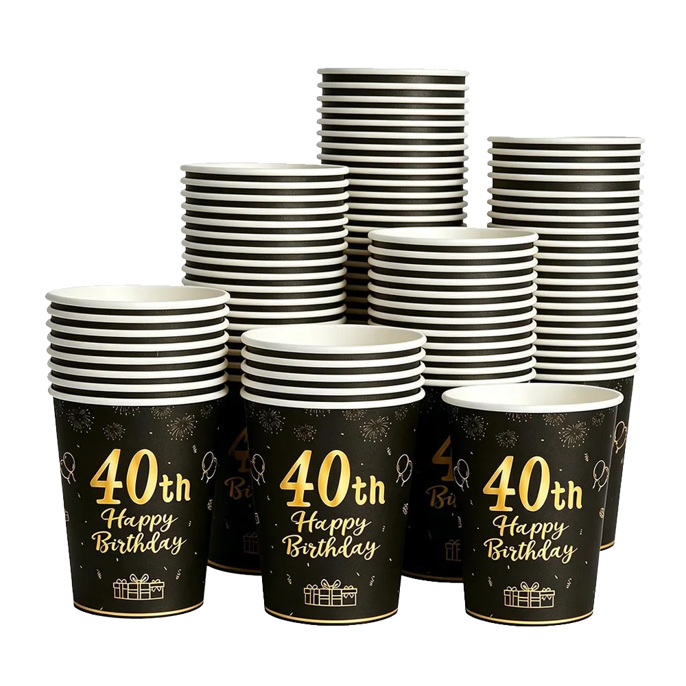 8-40pcs Men Women Adult 18th 30th 40th 50th 60th Birthday Party Decoration Supplies Black Gold Disposable 7/9inch Paper Plates