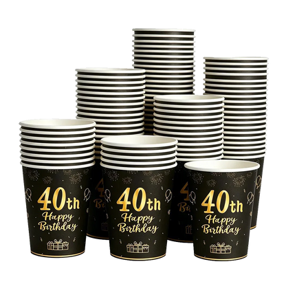 8-40pcs Men Women Adult 18th 30th 40th 50th 60th Birthday Party Decoration Supplies Black Gold Disposable 7/9inch Paper Plates