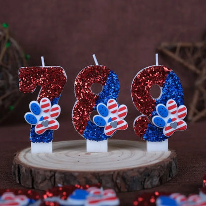 0‑9 Cat Paw Number Birthday Candle Red Blue Glitter Cake Topper Kids Cute Cat Paw First Birthday Cake Decortion Party Supplies
