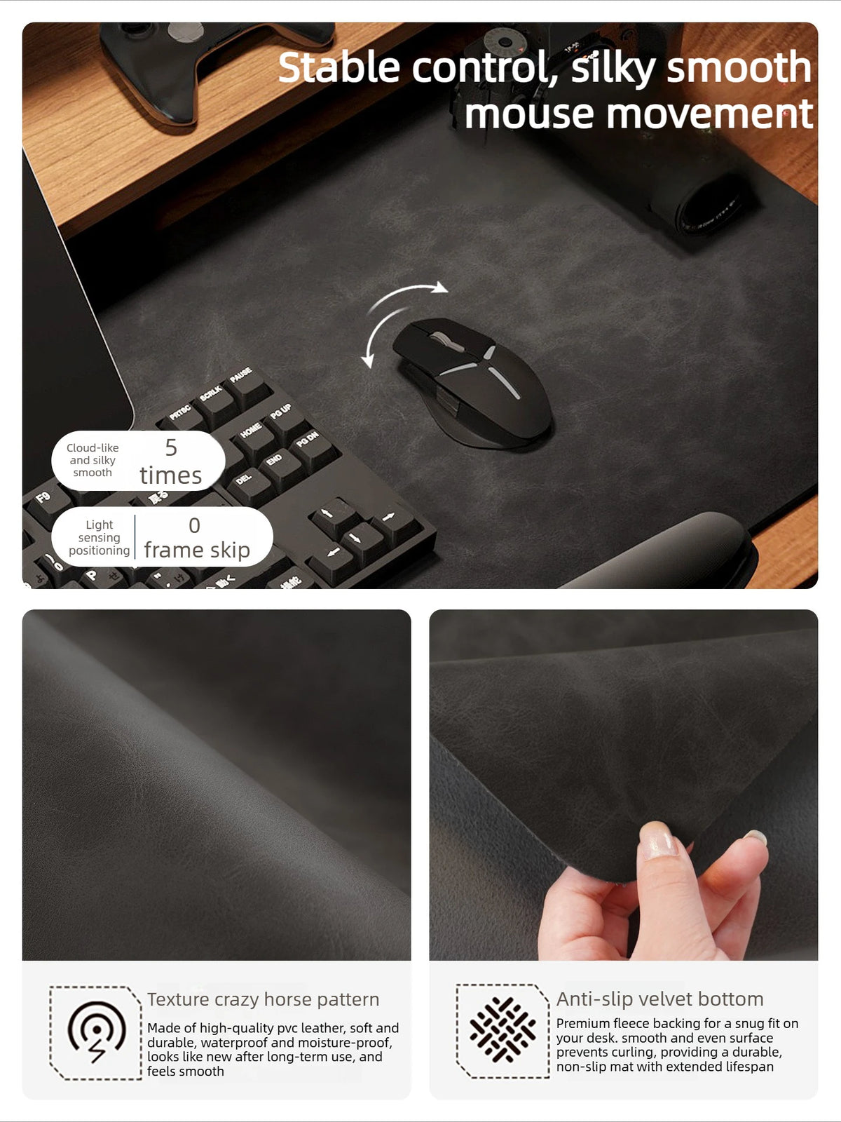 Luxury Crazy Horse PU Mouse Pads Xxl Waterproof  Desk Mat Protective Cover Large Mousepad Computer Laptop Non-slip Desk Pad