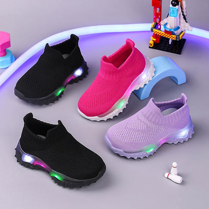 Kids Sneakers Children Baby Girls Boys Breathable Mesh Led Luminous Socks Sport Run Sneakers Shoes Sapato Infantil Light Up Shoe