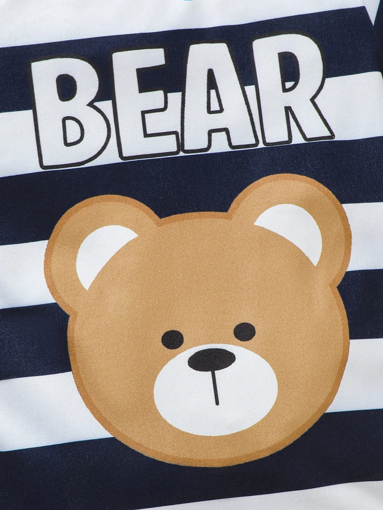 Baby Boy Spring Summer Outfit Set Cute Cartoon Letter Bear Print Striped Short Sleeve Onesie with Bear Decorated Overalls Shorts