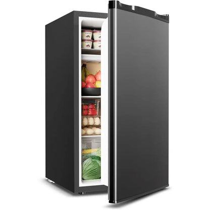 3.2 Cu.ft Single Door Compact Refrigerator, Adjustable Temp, Ideal for Small Spaces, Bedrooms, Apartments - Black