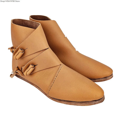 Renaissance Medieval Retro Royal Men's Shoes Medieval Imitation Leather Polish Aristocratic Renaissance Cosplay Bandage Boots