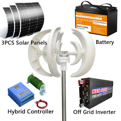 3000W Wind Turbie Generator 12V 24V 48V With Free MPPT Controller PV Solar Panel Off Grid System Free Energy 220V For Home