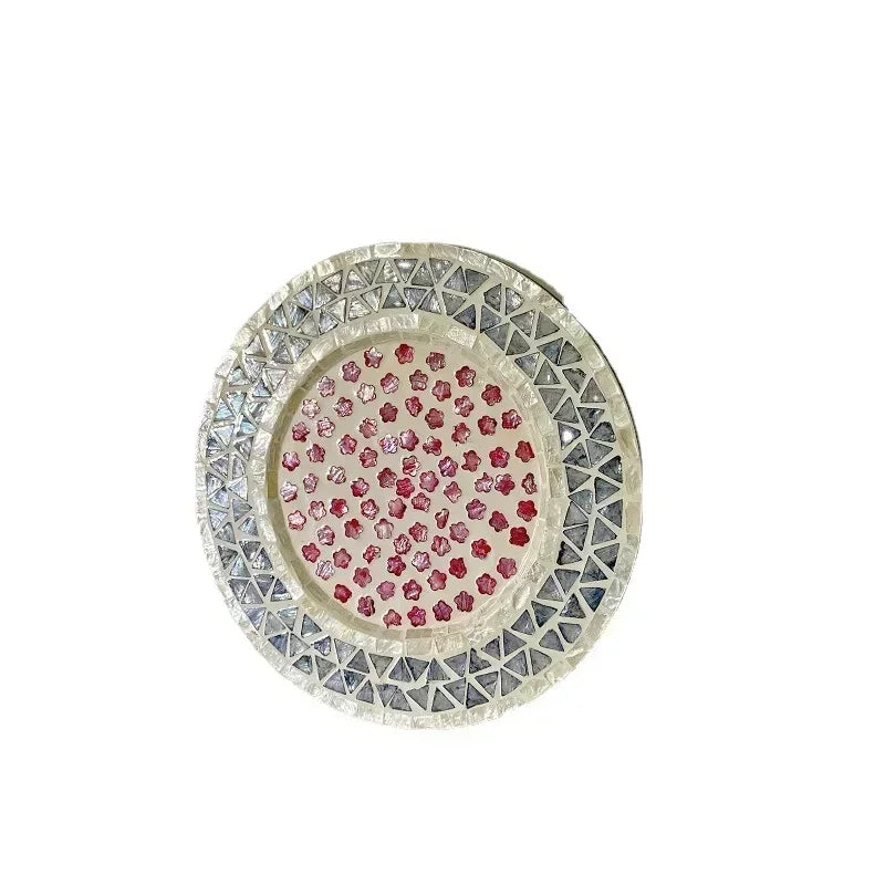 Decorative Plate Natural Shell Wood Plates Set Golden Beads Glass Steak Pasta Serving Tray Dinner Decoration Kitchen Tableware