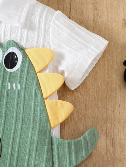 Baby Boy Three-Piece Set: Dinosaur Short-Sleeved Shirt + Shorts + Sun Hat, Cute Summer Outfit, Soft and Breathable Fabric