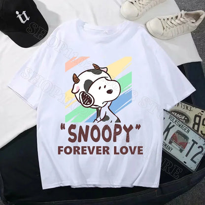 Snoopys Men Women Summer Clothes Adult Cotton Shirts Cartoon Anime Graphic Print Tops Cool Comfortable Shirt Birthday Party Gift