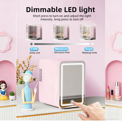 6L/9L LED Mirror Mini Fridge With Light 12V 240V Portable Cosmetic Refrigerator Cooler Warmer for Car Home Makeup Skincare