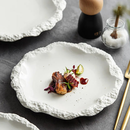 Rock Pattern Skirt Plate Dish Dish Household Ceramic Flat Shallow Plate Hotel Display Plate