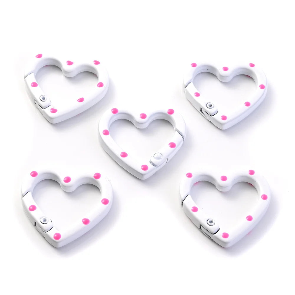 Heart-Shaped Lobster Clasp Connectors — Multicolor Metal Spring Clips