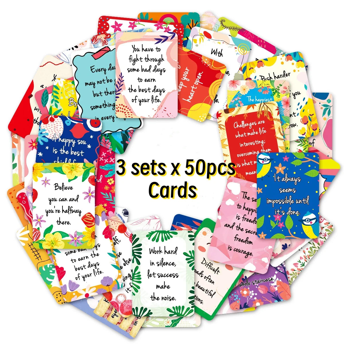 50pcs Uplifting Positive Affirmation Cards, Mini Note Card for Lunch Box, Colorful Motivational Cards with Inspirational Quotes