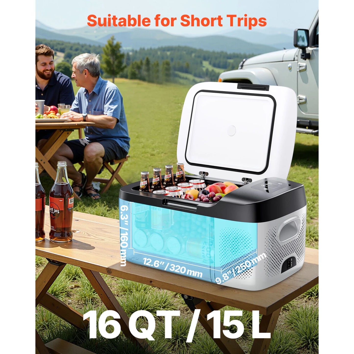 SucceBuy Car Refrigerator DC 12/24V AC100-240V Compressor Electric Cooler -4°F to 68°F Fridge with APP Control 16/21/23QT for RV