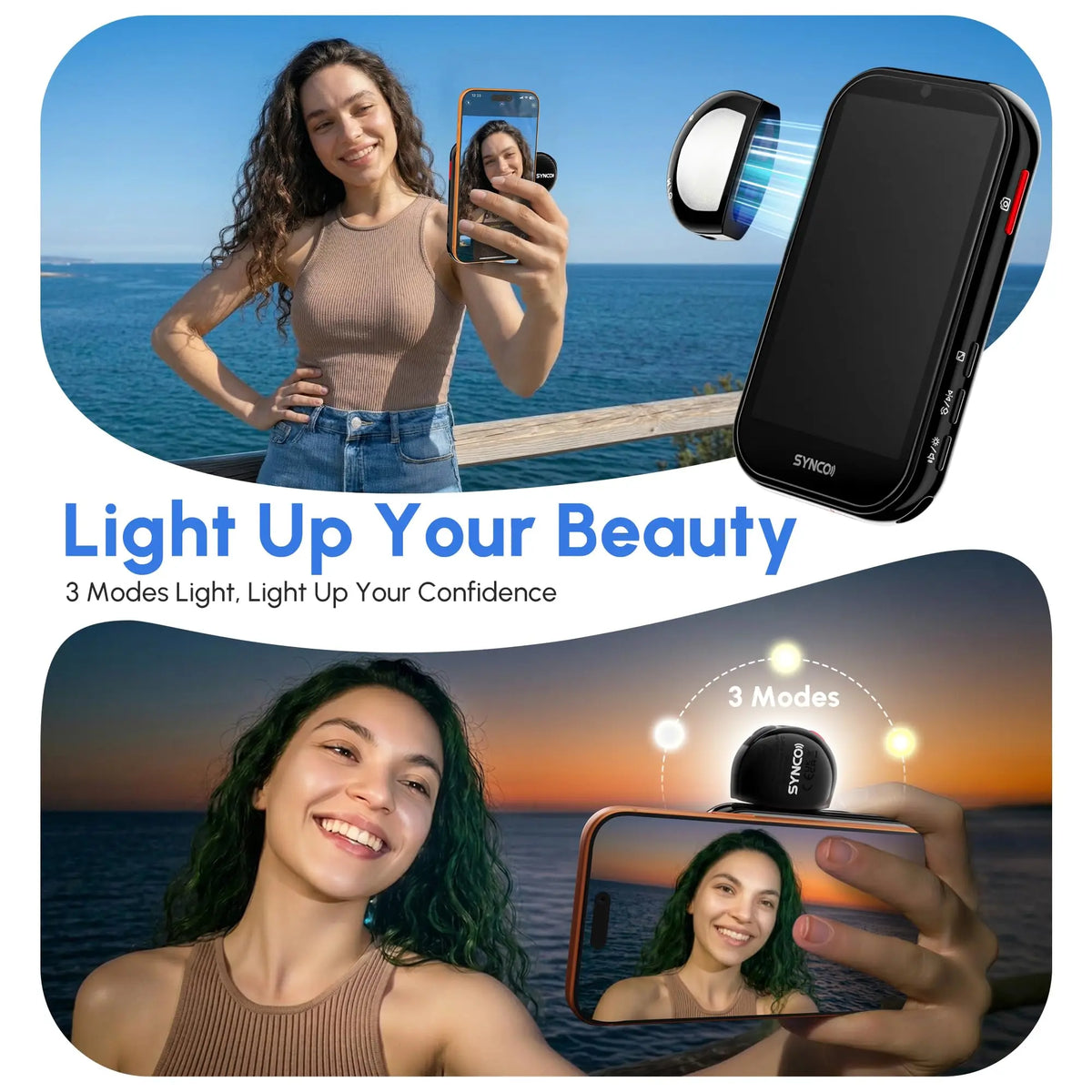 【US STOCK】 NEW SYNCO XView M4 AI Wireless Vlog Selfie Monitor Screen 4.02 Inch For iPhone 7-17 Series AI Gesture Control Built-in 3-Mode Fill Light Wireless & Wired Freely Switch For Content Creator YouTube Live