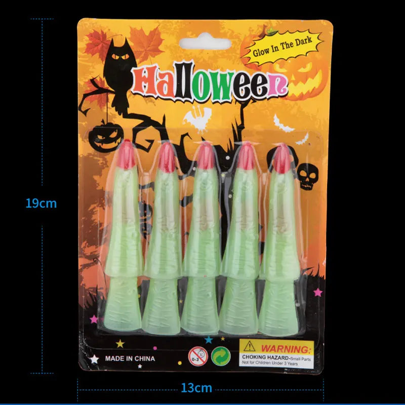 10Pcs Witch Fingers Nail Set Glow in the Dark Monster Fake Fingers Nail Trick Props for Halloween Costume Decoration
