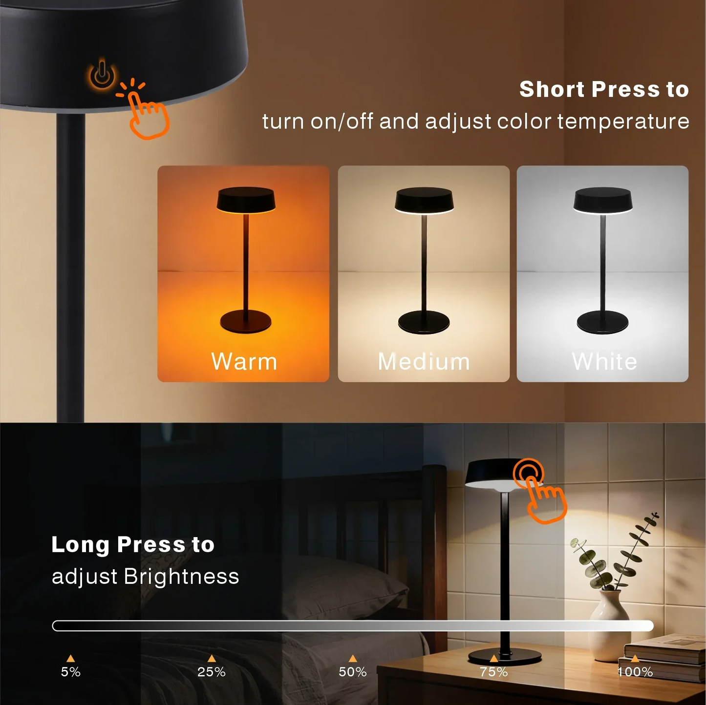 HPH Solar Table Lamp Rechargeable Waterproof Desk Lamp Bedside Lamp for Outdoor Camping Garden Terrace Portable Desk Lamps