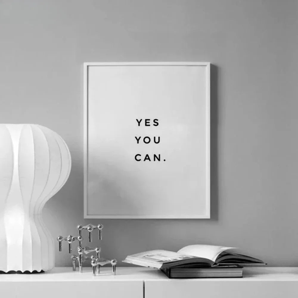 Yes You Can Motivational Phrase Poster and Print Minimalist Quotes Poster Canvas Black White Wall Art Picture Nordic Home Decor
