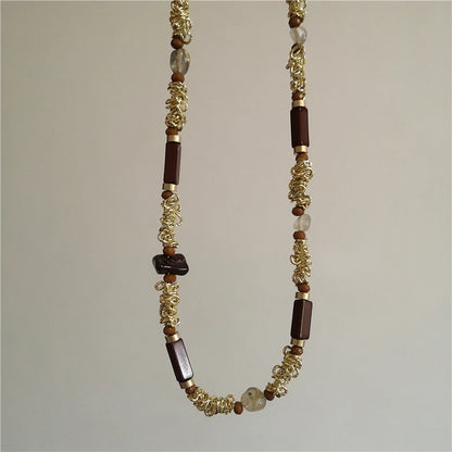 Vintage Leather Brown Stone Sun Pendant Beaded Choker Clavicle Chain Necklace For Women Unique Y2K Personalized Grunge Jewelry