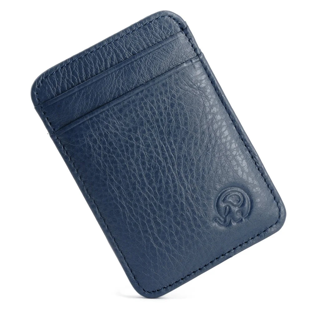 Wholesale Genuine Leather Convenient ID Pocket Bank Credit Card Case Vintage Thin Card Wallet Men Cash Bag Slim Bus Card Holder