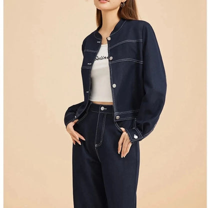 Fashion Casual Suit for Women Spring 2025 New Stylish And Slimming Denim Jacket Wide Leg Pants Two-Piece Set Female Denim Jacket