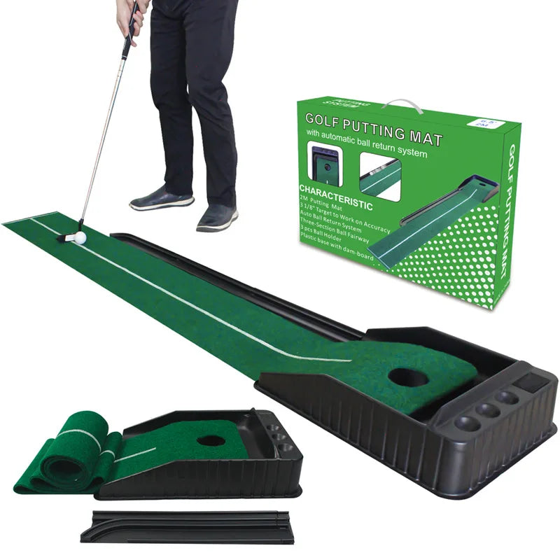 KOFULL Golf Putting Green Mini Golf Putting Mat with Ball Return for Putter Practice Indoor/Outdoor Training Tools