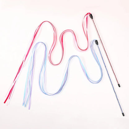 Long Ribbon Interactive Cat Toy Satin Ribbon Cat Teaser Rod Toy Kitten Playing Teaser Wand Pet Toy