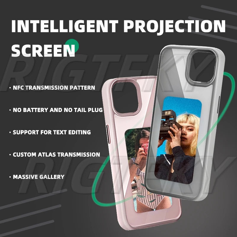 NFC Smart Screen Projection E Ink Painting Picture Phone Case For iPhone 17Pro Max 16 15 14 13 12Pro Cartoon Cover Battery Free