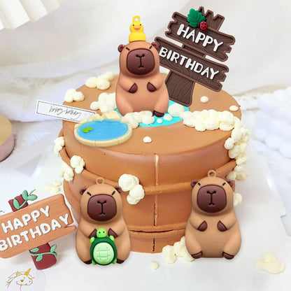 LaVenty Capybara Cake Toppers Mini Blowfish Cake Decorations Birthday Party Supplies for Capybara Cake Topper Summer Pool Favors