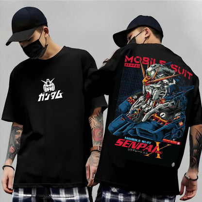 Japanese Anime Mobile Suit RX-78-2 Gundam Summer Short Sleeve Cotton Print T-shirts Men Women Harajuku Y2k Parent-child Tee Tops