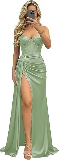 Sage Green Mermaid Prom Dresses Black Sweetheart Strapless Corset Formal Evening Party Gowns 2026 Graduation Dress Customized