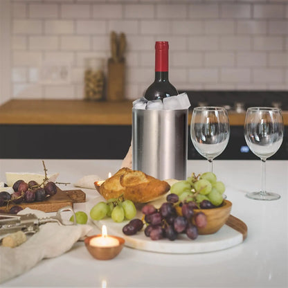 Stainless Steel Wine Cooler Bucket Double Wall Wine Bottle Cooler Holder Champagne Cooler Beer Chiller Ice Bucket Ktv Bar Tool