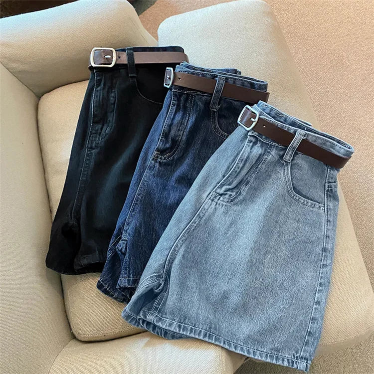 High-Waist Wide-Leg Denim Shorts | Slimming A-Line Loose Fit | Women's Regular Casual Shorts