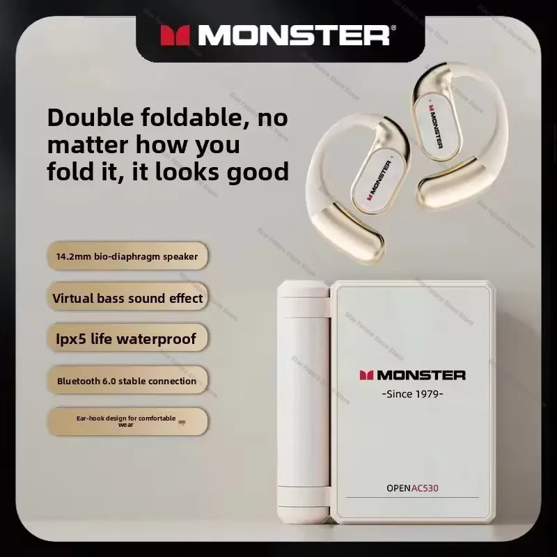 MONSTER AC530plus Version Wireless Bluetooth 6.0 earphones Large Speaker Ear-hook AI Intelligent Translation Headset Good Gift