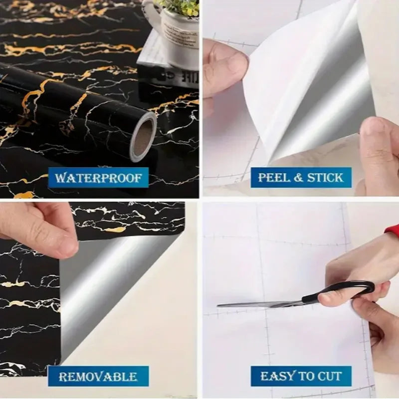 40cm Kitchen Waterproof and Oil Resistant PVC Self-Adhesive Marble Wall Sticker Easy to Clean Home Decoration Wall Sticker