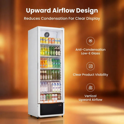 Yeego Commercial Merchandiser Refrigerator ETL & DOE Certified Air Cooled Beverage Display Cooler 32–50°F Adjustable Temp LED Light Lockable Casters, Easy Clean Vent Grille Multi Sizes Available for Convenience Store Café