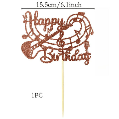 1Pc Guitar Themed Cake Decorating Supplies Bamboo Music Cake Topper Perfect for Rock Birthday Celebrations, Halloween
