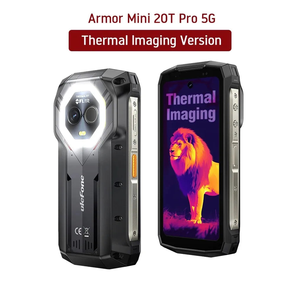 Ulefone Armor Mini 20T Pro 5G 4.7' Display Rugged Phone Android 14 LED Light 6200mAh 16GB+256GB Thermal Imaging 33W Smartphone